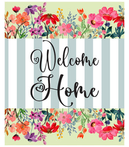 Welcome Home Blue Stripes Wreath Sign, Wreath Rail