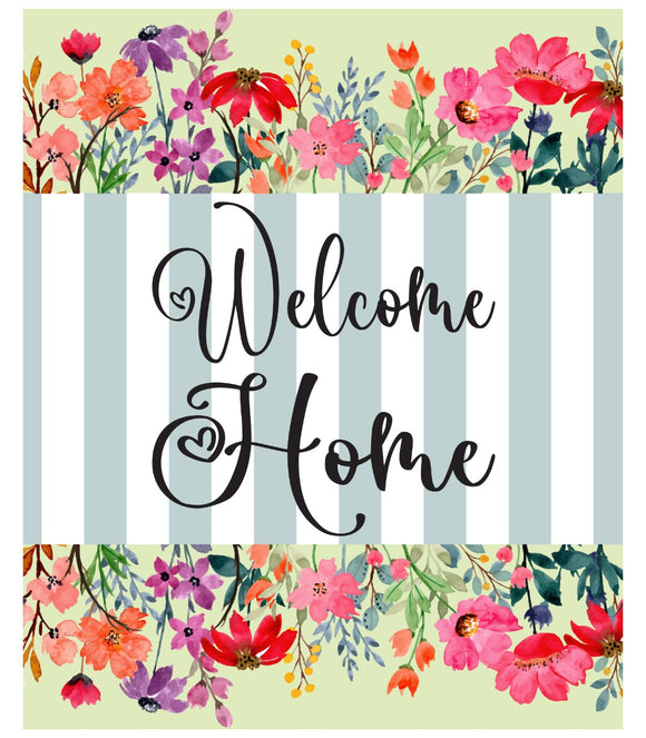 Welcome Home Blue Stripes Wreath Sign, Wreath Rail