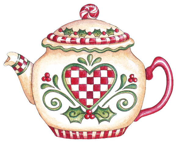 Christmas Peppermint Teapot wreath sign, wreath rail