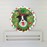 Border Collie Merry Woofmas! wreath sign, wreath rail, wreath base