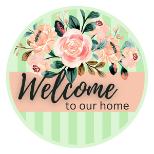 Welcome to our home green stripe, Wreath Sign