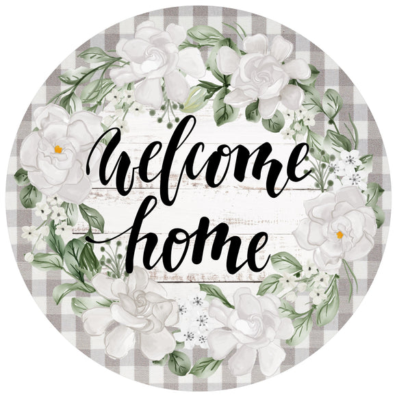 Welcome Home Magnolias Gray Round wreath sign, wreath rail, wreath base
