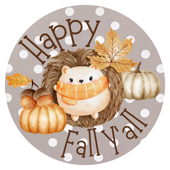 Happy Fall Y'all Hedgehog wreath sign, wreath rail