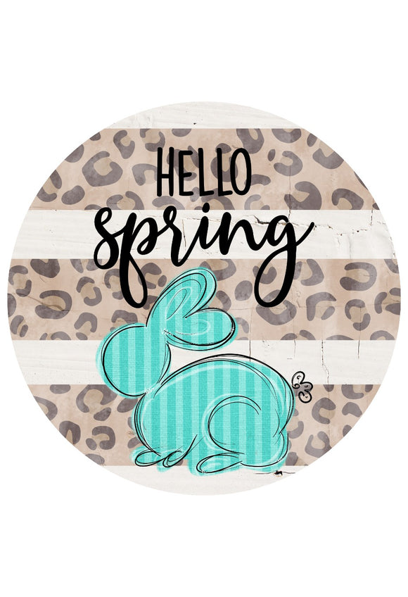 Hello Spring Teal Bunny - Wreath Sign