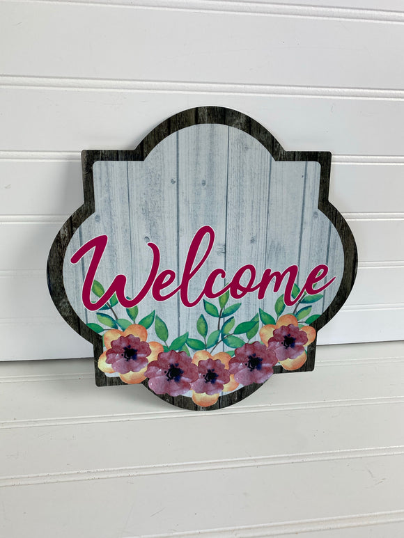Welcome Barwood Florals - Quatrefoil Metal Wreath Sign