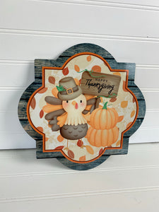Thanksgiving Turkey - Quatrefoil Metal Wreath Sign