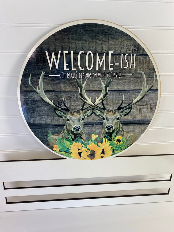 Welcome-ish Deer Printed Wreath Rail