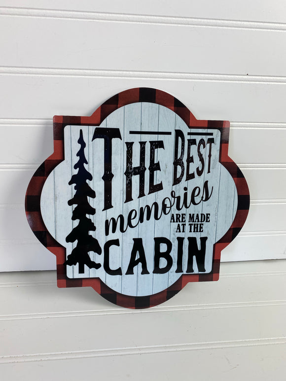 Memories at the Cabin - Quatrefoil Metal Wreath Sign