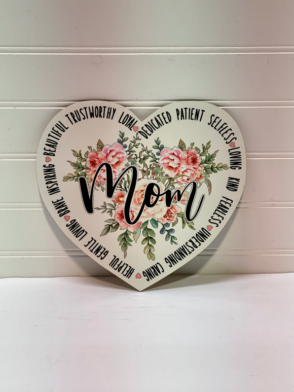 Floral Heart Mom - Wreath Sign