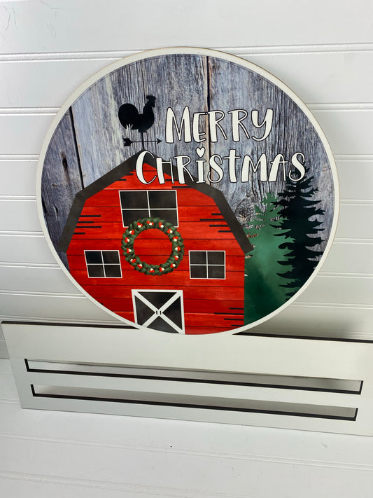 Red Barn Merry Christmas Printed Wreath Rail