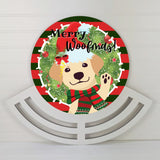Yellow Labrador Merry Woofmas! wreath sign, wreath rail, wreath base