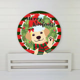 Yellow Labrador Merry Woofmas! wreath sign, wreath rail, wreath base