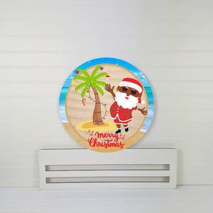 Merry Christmas beach tan Santa wreath rail