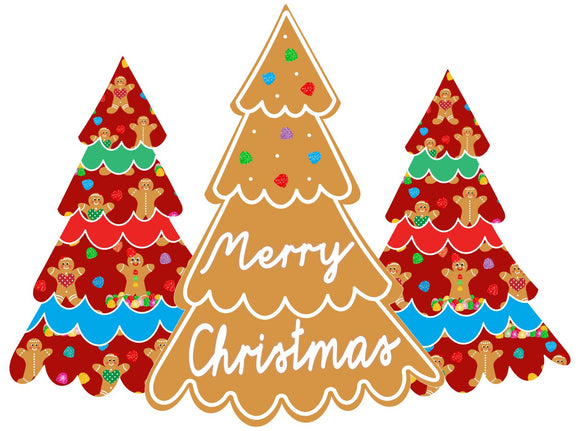 Merry Christmas Gingerbread Trees wreath sign, wreath rail