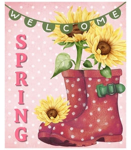 Welcome Spring Pink Rain Boots Wreath Sign, Wreath Rail