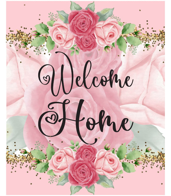 Welcome Home Pink Roses Wreath Sign, Wreath Rail