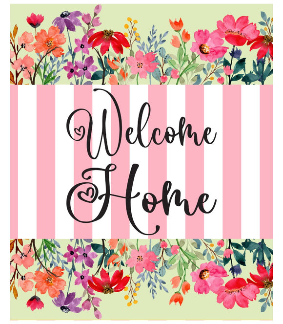 Welcome Home Pink Stripes Wreath Sign, Wreath Rail