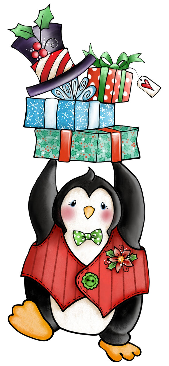 Penguin with Presents wreath sign, wreath rail