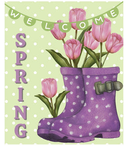 Welcome Spring Purple Rain Boots Wreath Sign, Wreath Rail