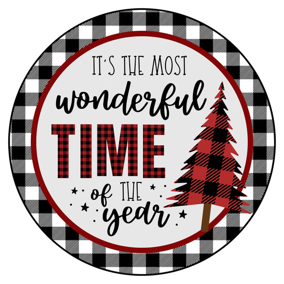 It's The Most Wonderful Time- Red Buffalo Check wreath sign, wreath rail, wreath base