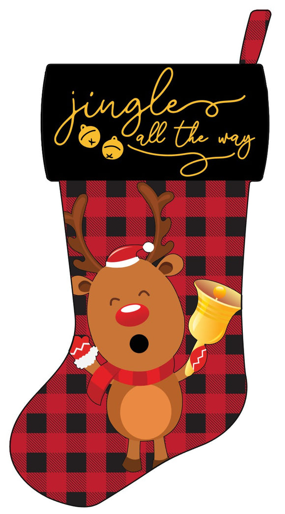 Jingle All The Way Reindeer Stocking wreath sign, wreath rail