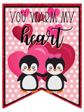 You Warm My Heart Valentine's Penguin Bunting Wreath Sign, Wreath Rail