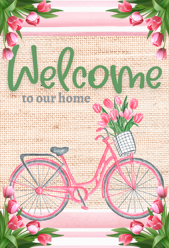Welcome to our home bicycle rectangle, Wreath Sign