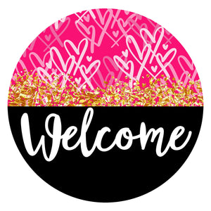 Welcome Black Hearts Sparkles - Wreath Sign