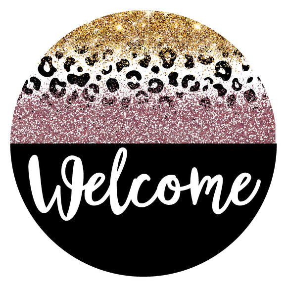 Welcome Black Pink Leopard - Wreath Sign