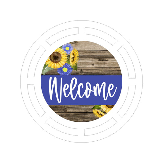 Welcome Blue Sunflowers printed wreath base