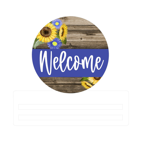 Welcome Blue Sunflowers wreath rail