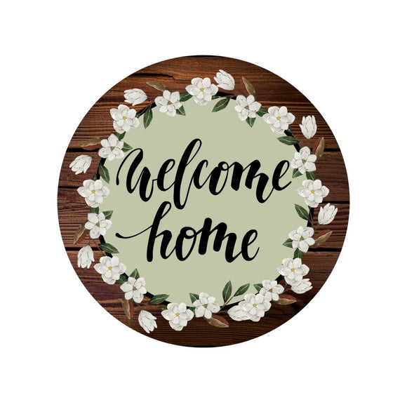 Welcome home magnolia wreath sign