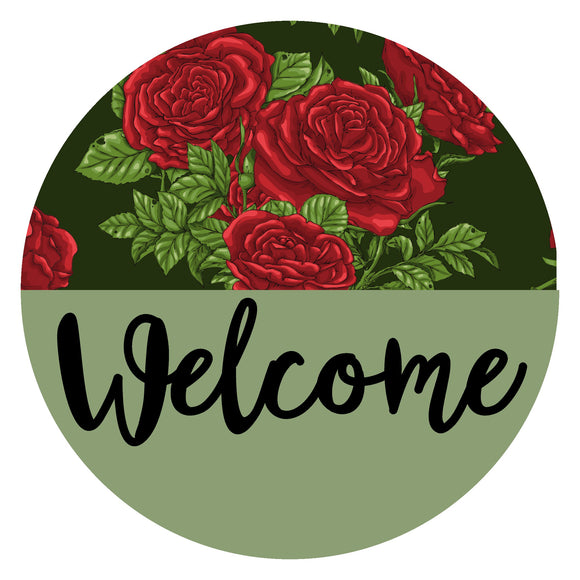 Welcome Moss Red Roses - Wreath Sign