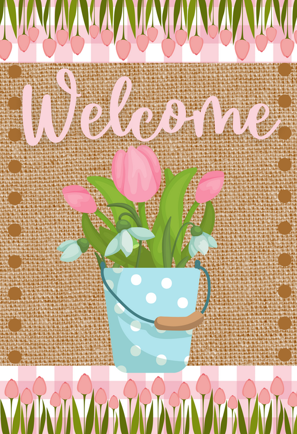 Welcome tulip pail rectangle, Wreath Sign