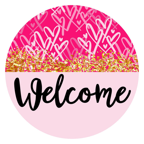 Welcome Pink Hearts Sparkles - Wreath Sign