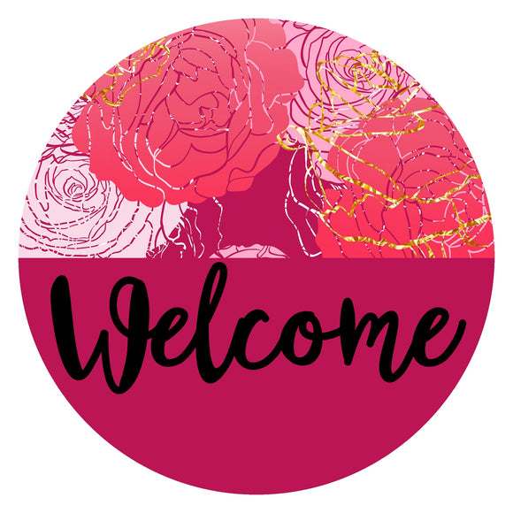Welcome Pink Roses - Wreath Sign