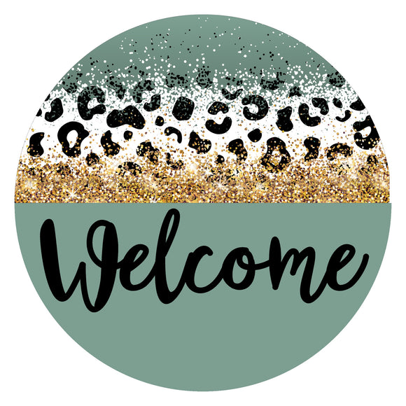 Welcome Teal Leopard - Wreath Sign
