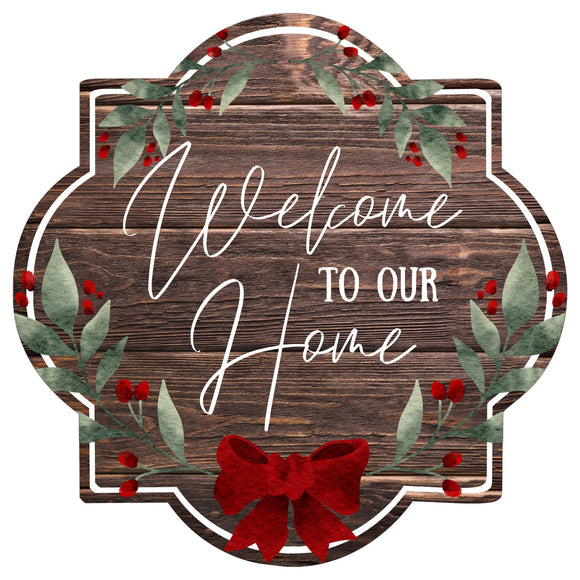 Welcome To Our Home Quatrefoil wreath sign, wreath rail