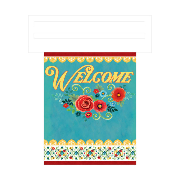 Country Welcome Floral rectangle printed wreath rail